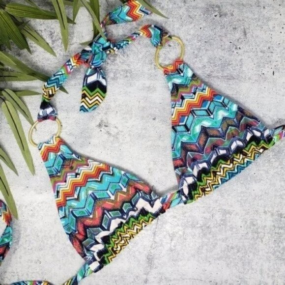 Jessica Simpson | Colorful Zig Zag Tie Triangle Style Bikini Top - Picture 1 of 5
